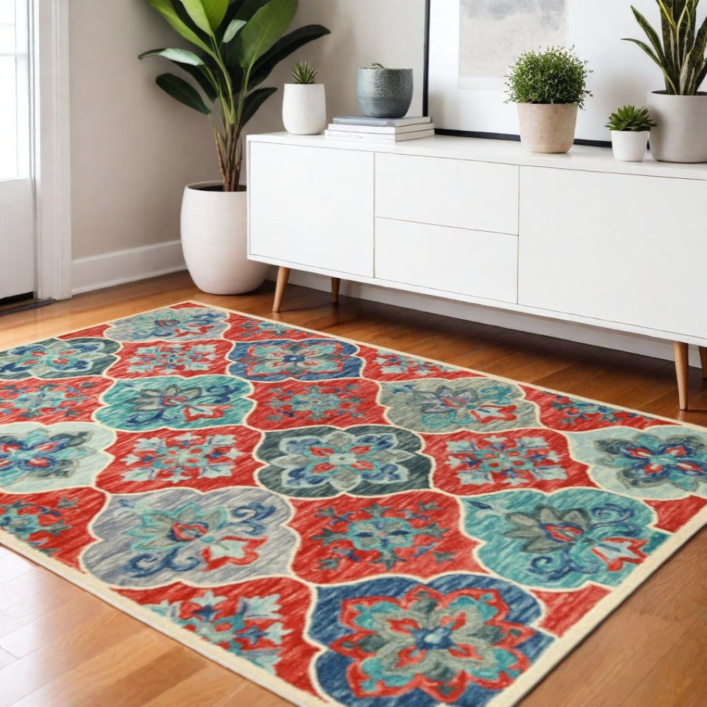 HomeRoots 8' Wool Geometric Hand-Tufted Runner Rug in Blue and Beige for Modern Hallways and High-Traffic Areas 4' X 6' 486903