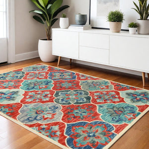 HomeRoots 8' Wool Geometric Hand-Tufted Runner Rug in Blue and Beige for Modern Hallways and High-Traffic Areas 4' X 6' 486903