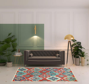 Homeroots 5' X 8' Blue And Rust Wool Geometric Tufted Stain Resistant Area Rug  Wool 486905