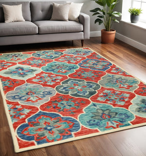 HomeRoots 8' Wool Geometric Hand-Tufted Runner Rug in Blue and Beige for Modern Hallways and High-Traffic Areas 5' X 8' 486905
