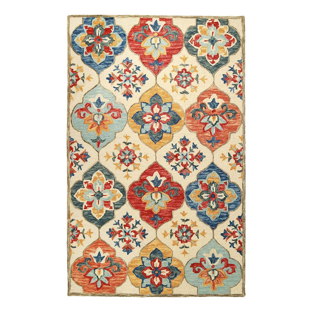 Homeroots 5' X 8' Cream And Rust Wool Geometric Tufted Stain Resistant Area Rug  Wool 486906