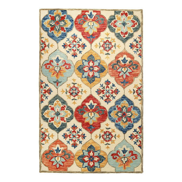 Homeroots 5' X 8' Cream And Rust Wool Geometric Tufted Stain Resistant Area Rug  Wool 486906