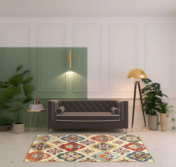 Homeroots 5' X 8' Cream And Rust Wool Geometric Tufted Stain Resistant Area Rug  Wool 486906