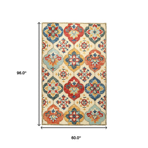 Homeroots 5' X 8' Cream And Rust Wool Geometric Tufted Stain Resistant Area Rug  Wool 486906