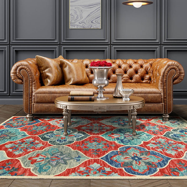 Homeroots 8' X 10' Blue And Rust Wool Geometric Tufted Stain Resistant Area Rug  Wool 486907