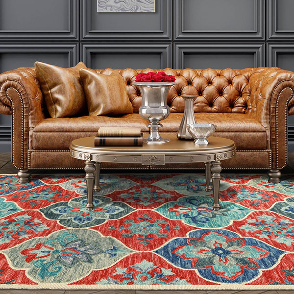 Homeroots 8' X 10' Blue And Rust Wool Geometric Tufted Stain Resistant Area Rug  Wool 486907