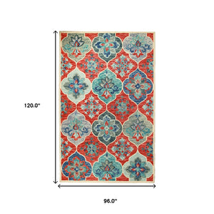 Homeroots 8' X 10' Blue And Rust Wool Geometric Tufted Stain Resistant Area Rug  Wool 486907