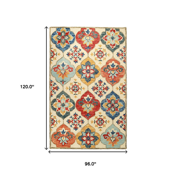 Homeroots 8' X 10' Cream And Rust Wool Geometric Tufted Stain Resistant Area Rug  Wool 486908