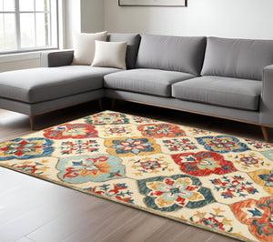 HomeRoots 8' Blue and Ivory Geometric Wool Area Rug - Hand-Tufted, Durable, Stylish for Modern Living Spaces 8' X 10' 486908