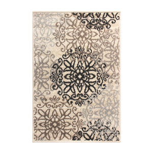 Homeroots 5' X 8' Tan Gray And Black Floral Medallion Stain Resistant Area Rug  Polypropylene 486933