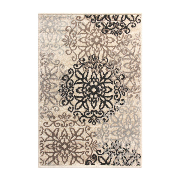 Homeroots 5' X 8' Tan Gray And Black Floral Medallion Stain Resistant Area Rug  Polypropylene 486933