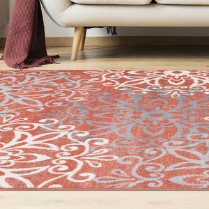 Homeroots 5' X 8' Ginger And Gray Medallion Power Loom Stain Resistant Area Rug  Polypropylene 486935