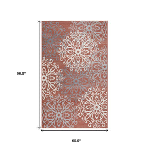 Homeroots 5' X 8' Ginger And Gray Medallion Power Loom Stain Resistant Area Rug  Polypropylene 486935