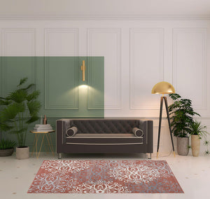 Homeroots 5' X 8' Ginger And Gray Medallion Power Loom Stain Resistant Area Rug  Polypropylene 486935