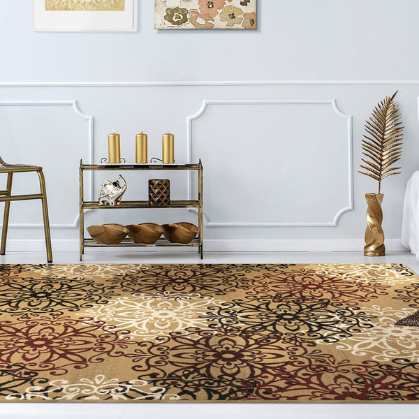 Homeroots 5' X 8' Gold And Gray Medallion Power Loom Stain Resistant Area Rug  Polypropylene 486936