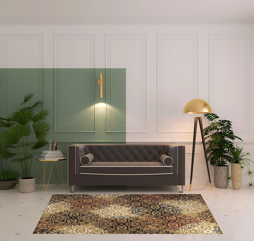 Homeroots 5' X 8' Gold And Gray Medallion Power Loom Stain Resistant Area Rug  Polypropylene 486936