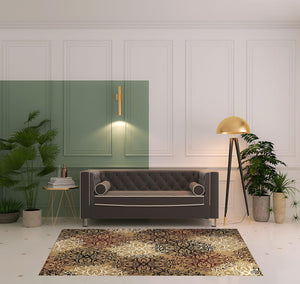 Homeroots 5' X 8' Gold And Gray Medallion Power Loom Stain Resistant Area Rug  Polypropylene 486936