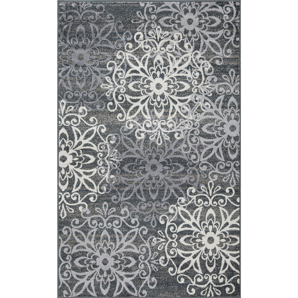 Homeroots 5' X 8' Slate And Gray Medallion Power Loom Stain Resistant Area Rug  Polypropylene 486938
