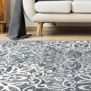 Homeroots 5' X 8' Slate And Gray Medallion Power Loom Stain Resistant Area Rug  Polypropylene 486938