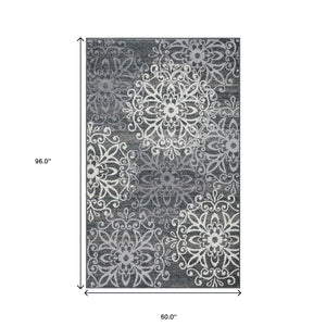 Homeroots 5' X 8' Slate And Gray Medallion Power Loom Stain Resistant Area Rug  Polypropylene 486938