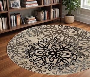 HomeRoots 8' Medallion Round Rug - Elegant Brown, Black & Gray Design for Stylish, Durable Home Décor Solutions 8' Round 486941