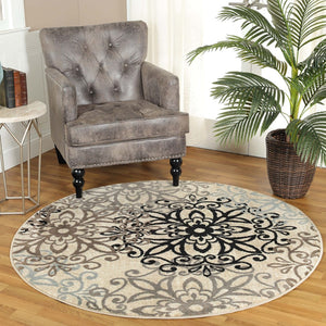HomeRoots 8' Medallion Round Rug - Elegant Brown, Black & Gray Design for Stylish, Durable Home Décor Solutions 8' Round 486941