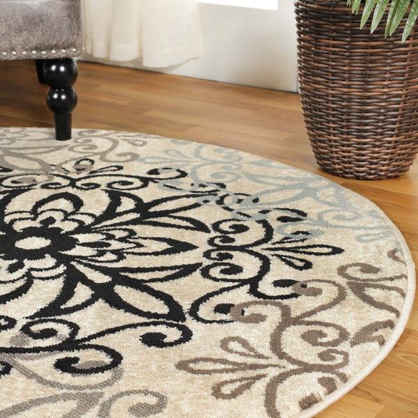 HomeRoots 8' Medallion Round Rug - Elegant Brown, Black & Gray Design for Stylish, Durable Home Décor Solutions 8' Round 486941