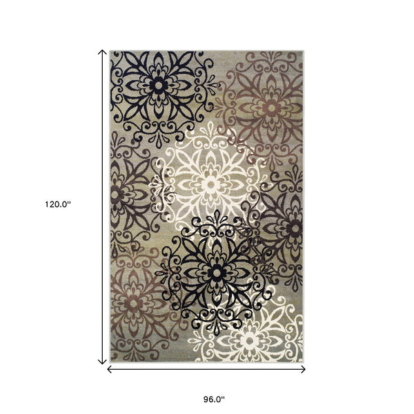 Homeroots 8' X 10' Blue And Gray Medallion Power Loom Stain Resistant Area Rug  Polypropylene 486943