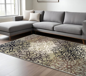 HomeRoots 8' Medallion Round Rug - Elegant Brown, Black & Gray Design for Stylish, Durable Home Décor Solutions 8' X 10' 486943