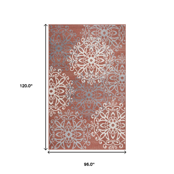 Homeroots 8' X 10' Ginger And Gray Medallion Power Loom Stain Resistant Area Rug  Polypropylene 486944