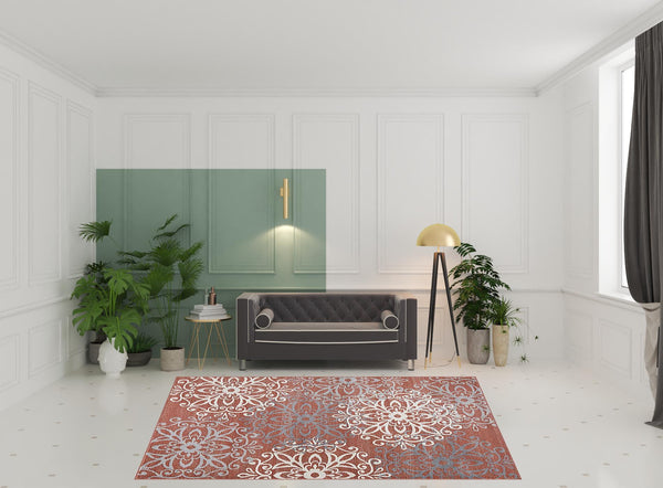 Homeroots 8' X 10' Ginger And Gray Medallion Power Loom Stain Resistant Area Rug  Polypropylene 486944