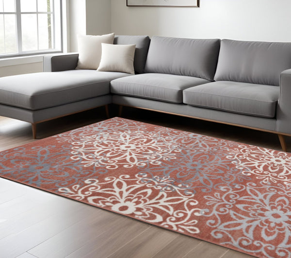 HomeRoots 8' Gray and Ivory Medallion Area Rug - Timeless Elegance for Living Spaces, Stain-Resistant Design 8' X 10' 486944
