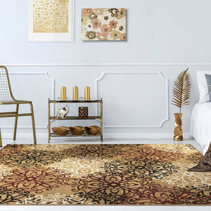 Homeroots 8' X 10' Gold And Gray Medallion Power Loom Stain Resistant Area Rug  Polypropylene 486945