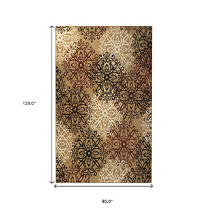 Homeroots 8' X 10' Gold And Gray Medallion Power Loom Stain Resistant Area Rug  Polypropylene 486945