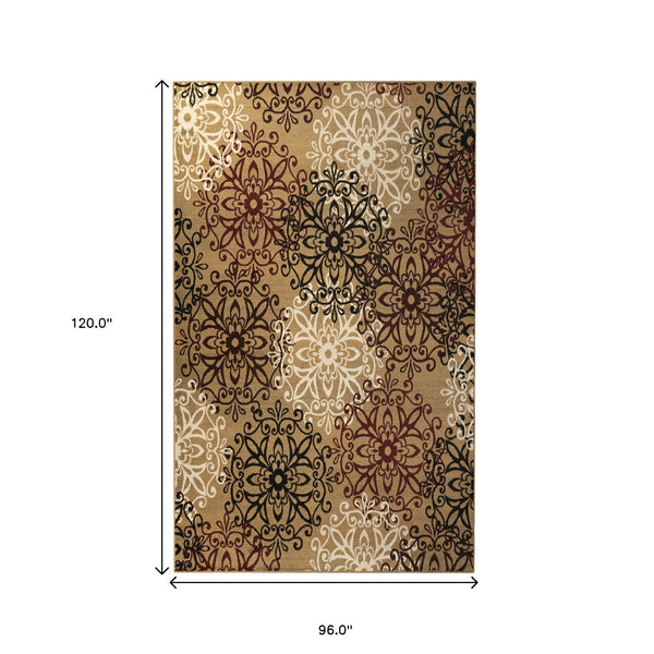 Homeroots 8' X 10' Gold And Gray Medallion Power Loom Stain Resistant Area Rug  Polypropylene 486945