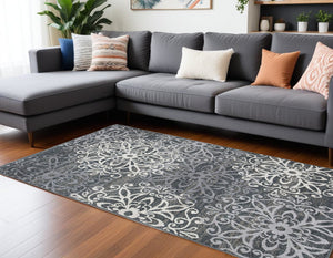 Homeroots 8' X 10' Slate Medallion Power Loom Stain Resistant Area Rug  Polypropylene 486947