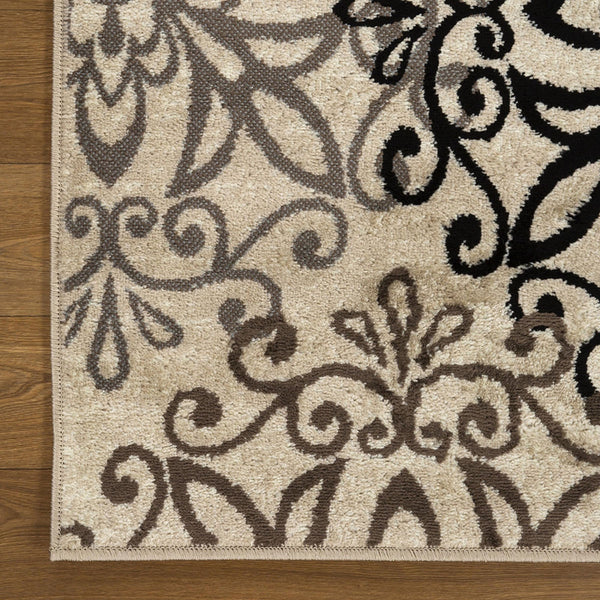 Homeroots 8' Square Tan Gray And Black Square Floral Medallion Stain Resistant Area Rug  Polypropylene 486948