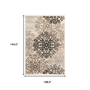 Homeroots 9' X 12' Beige Medallion Power Loom Stain Resistant Area Rug  Polypropylene 486949