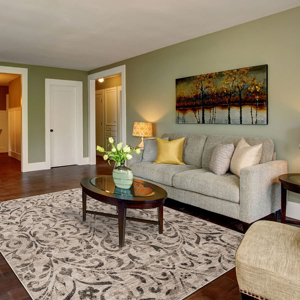 Homeroots 5' X 8' Bronze Floral Vines Power Loom Stain Resistant Area Rug  Microfiber 486953