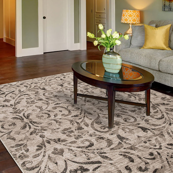 Homeroots 5' X 8' Bronze Floral Vines Power Loom Stain Resistant Area Rug  Microfiber 486953