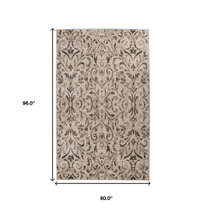 Homeroots 5' X 8' Bronze Floral Vines Power Loom Stain Resistant Area Rug  Microfiber 486953