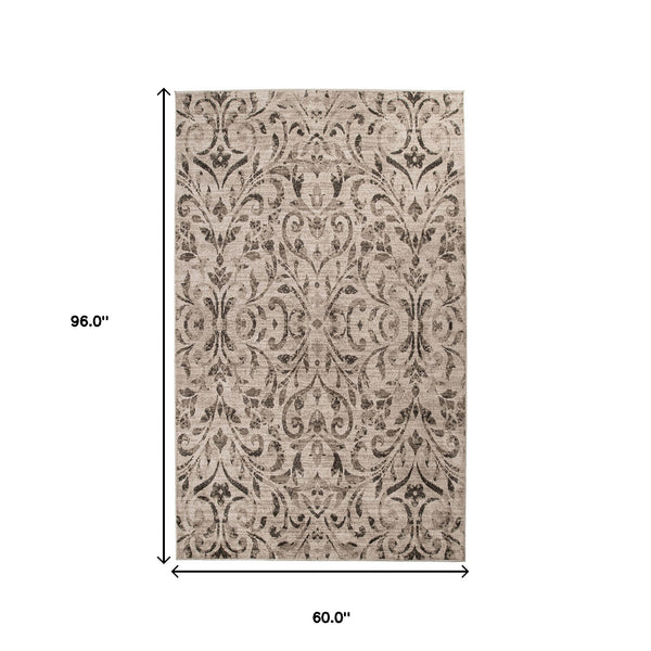 Homeroots 5' X 8' Bronze Floral Vines Power Loom Stain Resistant Area Rug  Microfiber 486953