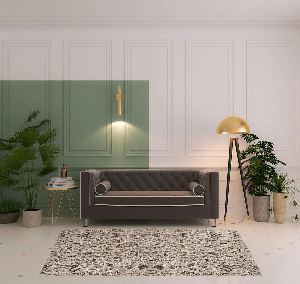 Homeroots 5' X 8' Bronze Floral Vines Power Loom Stain Resistant Area Rug  Microfiber 486953