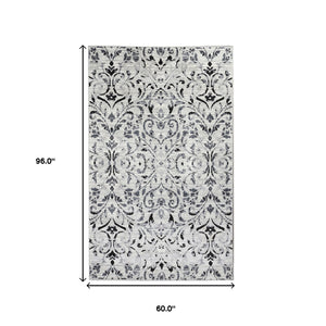 Homeroots 5' X 8' Platinum Floral Vines Power Loom Stain Resistant Area Rug  Microfiber 486954