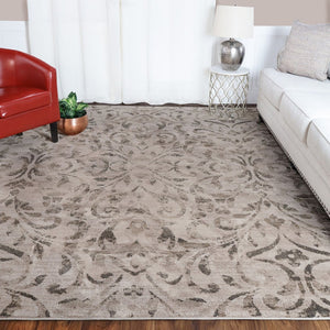 HomeRoots 8' Beige and Black Floral Vines Area Rug - Elegant, Durable Design for Living Spaces and Comfort 8' X 10' 486955