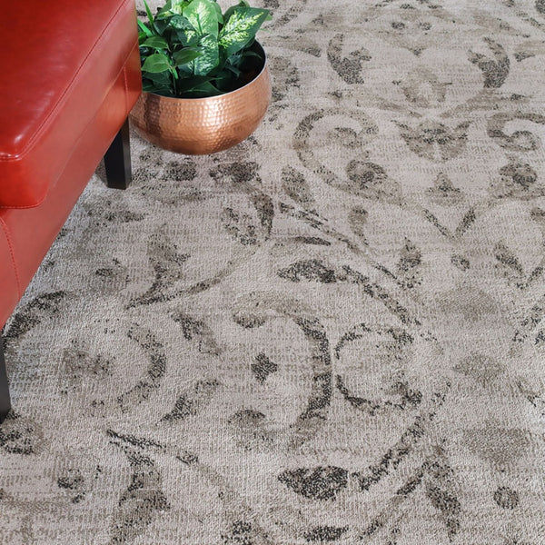 HomeRoots 8' Beige and Black Floral Vines Area Rug - Elegant, Durable Design for Living Spaces and Comfort 8' X 10' 486955