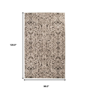 HomeRoots 8' Beige and Black Floral Vines Area Rug - Elegant, Durable Design for Living Spaces and Comfort 8' X 10' 486955