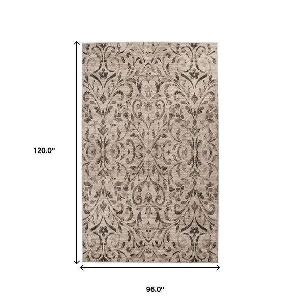 HomeRoots 8' Beige and Black Floral Vines Area Rug - Elegant, Durable Design for Living Spaces and Comfort 8' X 10' 486955