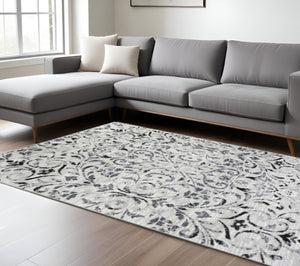 HomeRoots 8' Elegant Black and Gray Floral Vines Area Rug - Soft, Durable, Stain-Resistant for Modern Homes 8' X 10' 486956