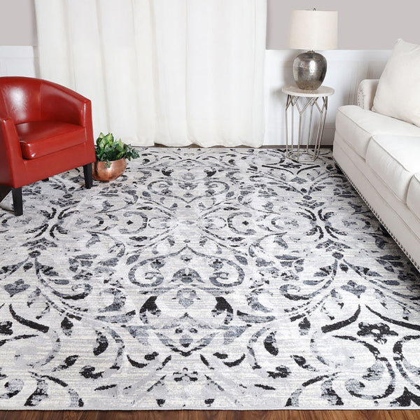 Homeroots 8' X 10' Platinum Floral Vines Power Loom Stain Resistant Area Rug  Microfiber 486956